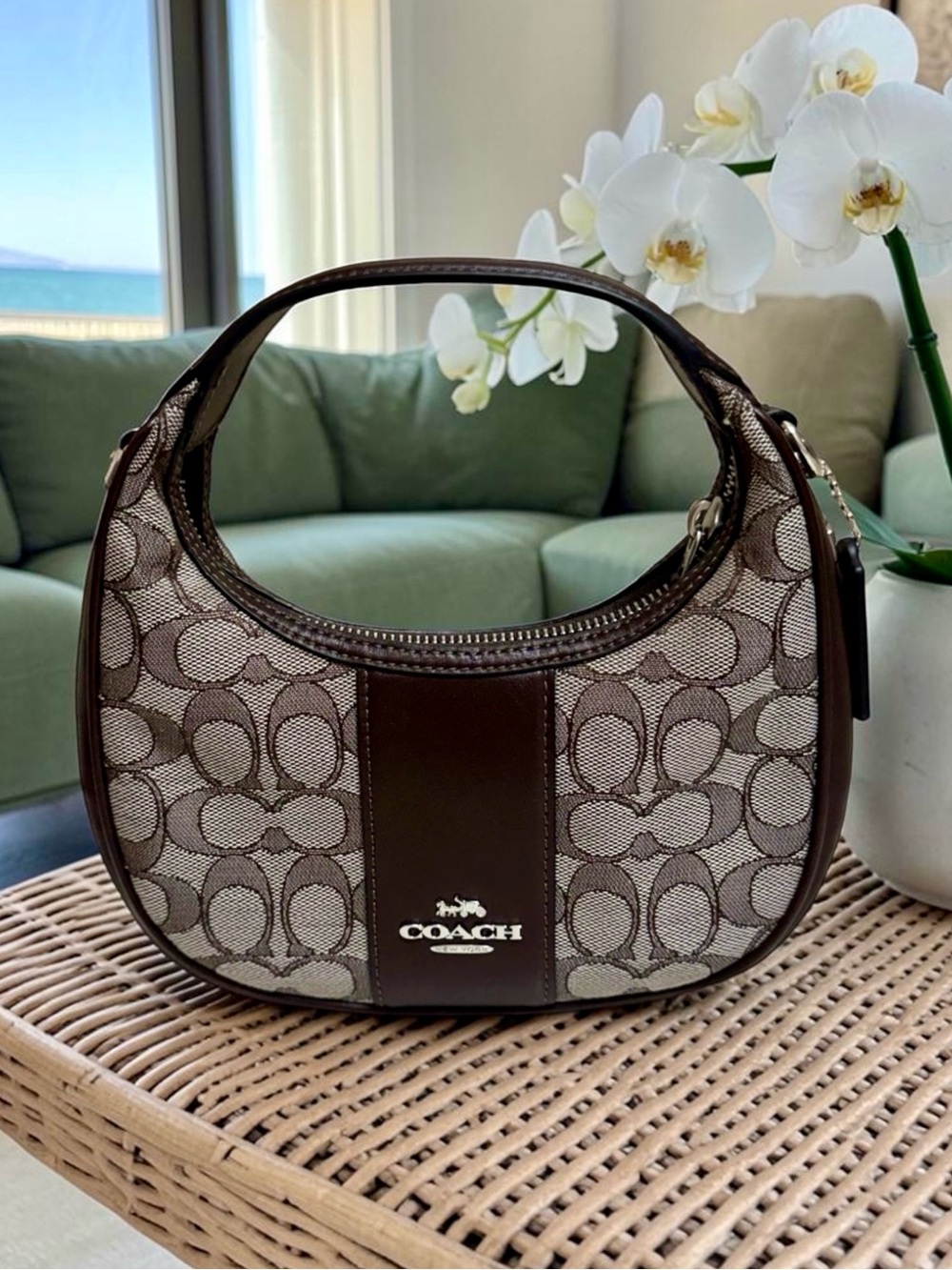 COACH Carmen Mini Signature Jacquard in Oak/Maple